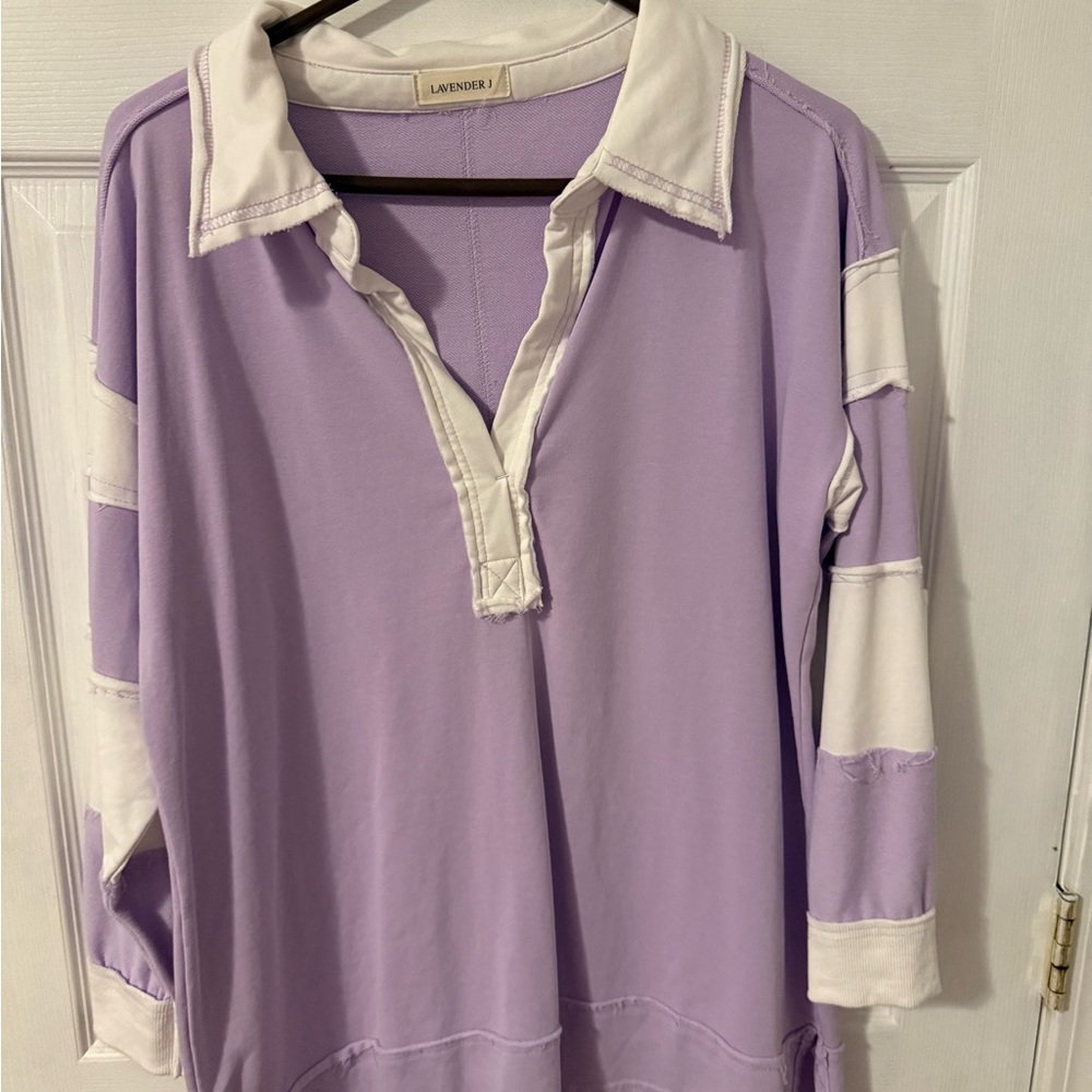 Lavender Button Down Shirt with White Trim